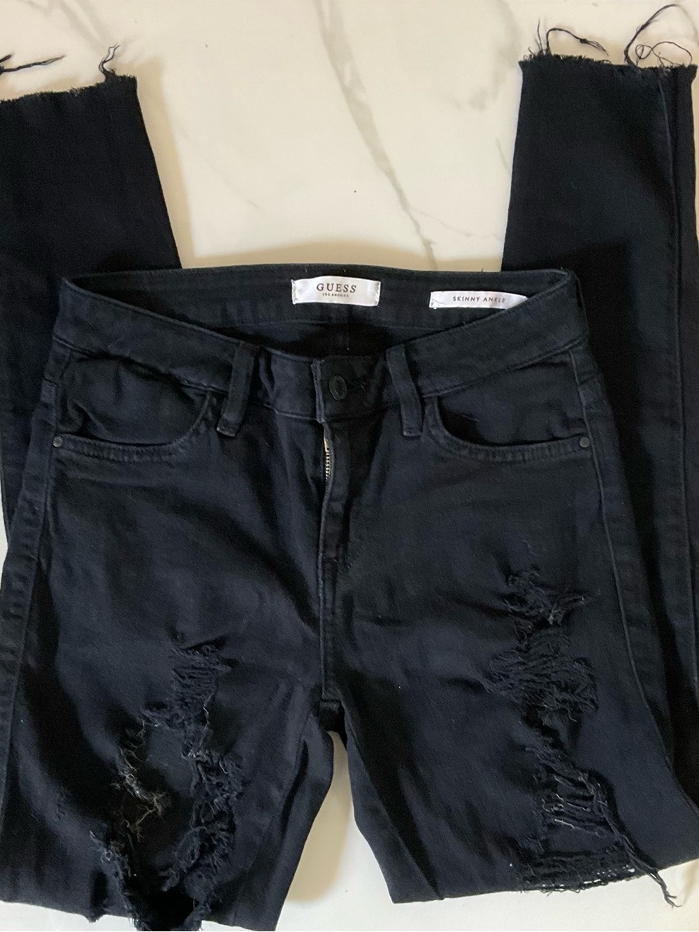 GUESS Black Distressed Skinny Ankle Jeans for Women